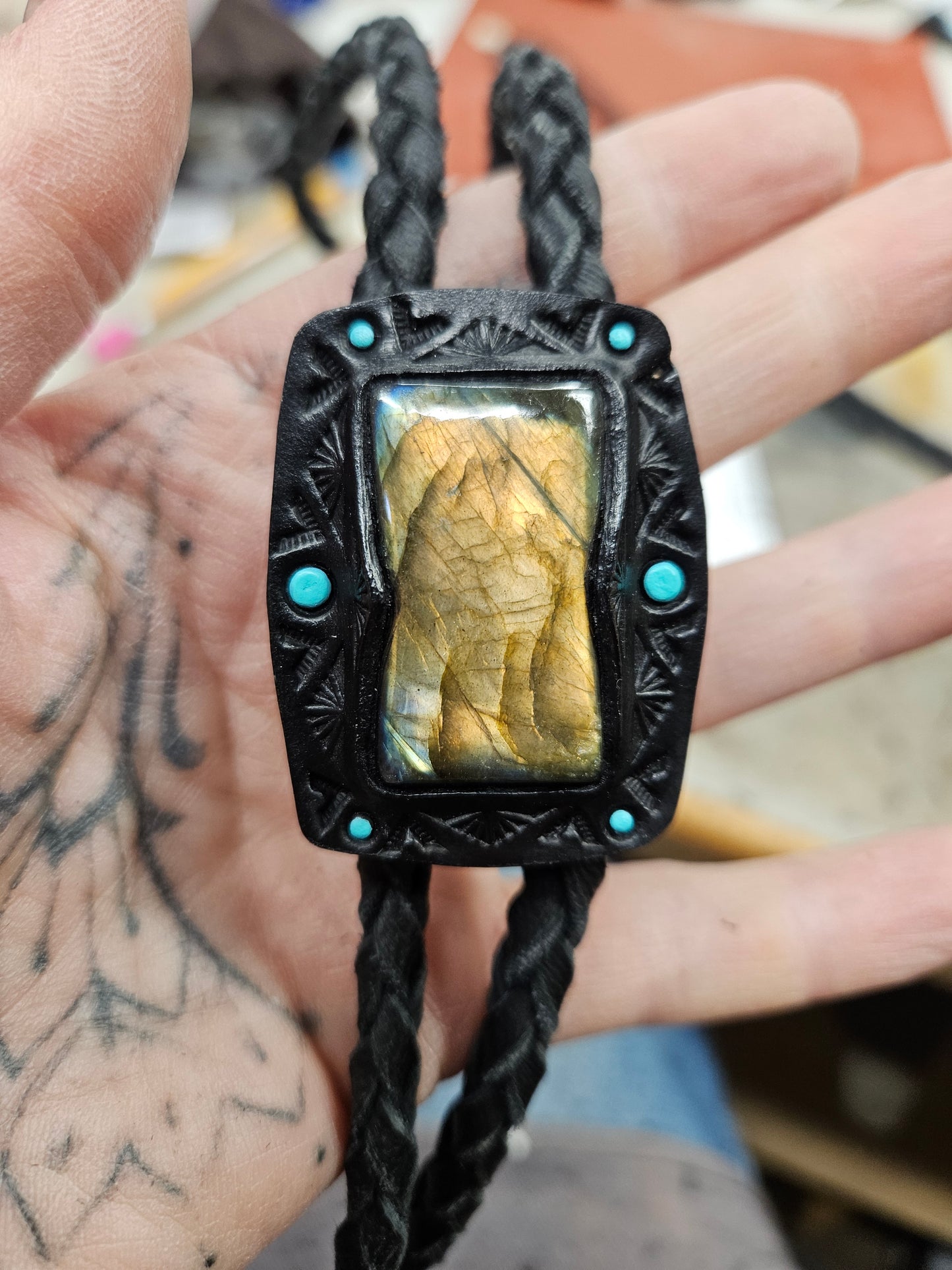 Rectangle Labradorite Bolo Tie