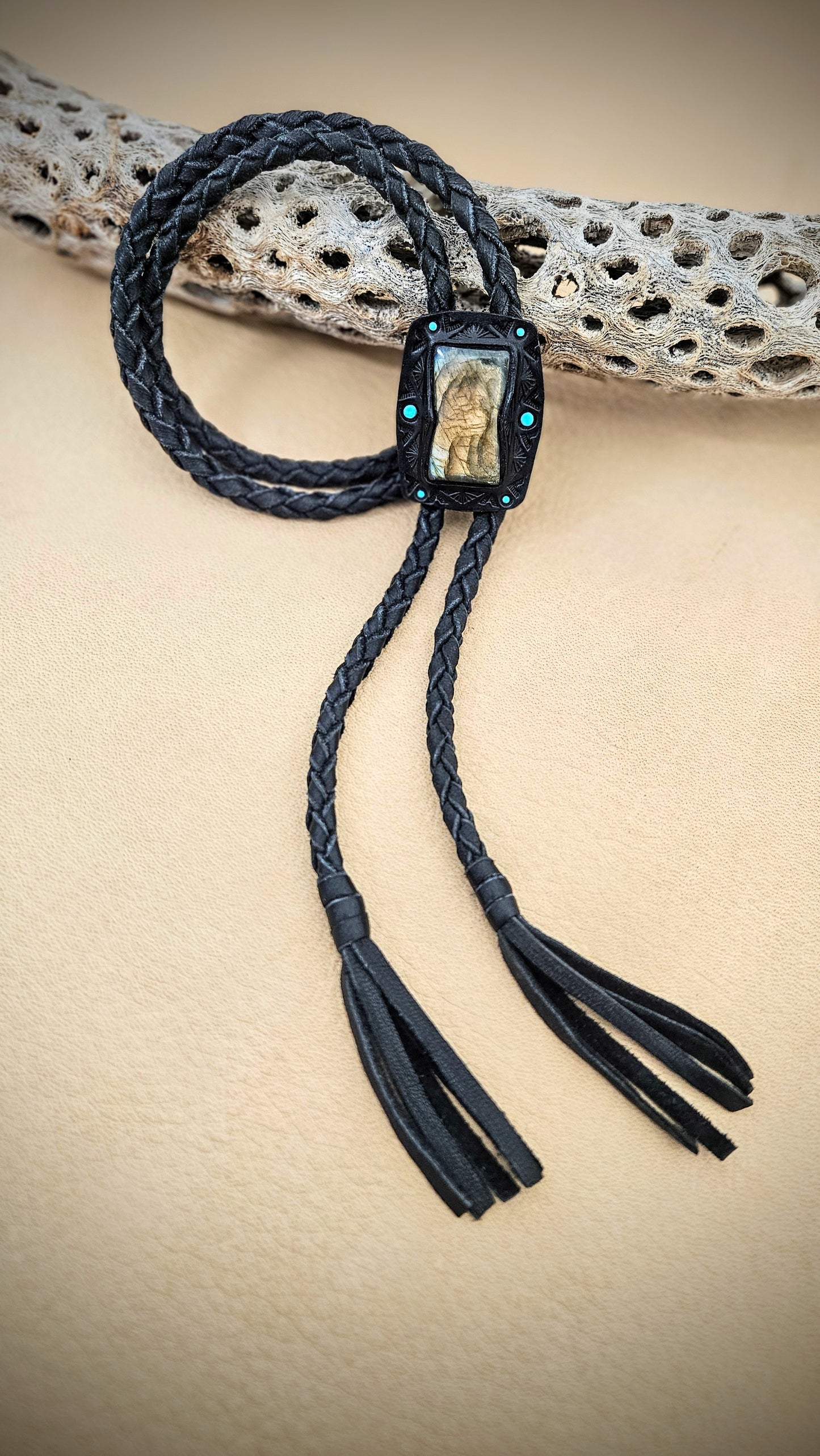 Rectangle Labradorite Bolo Tie