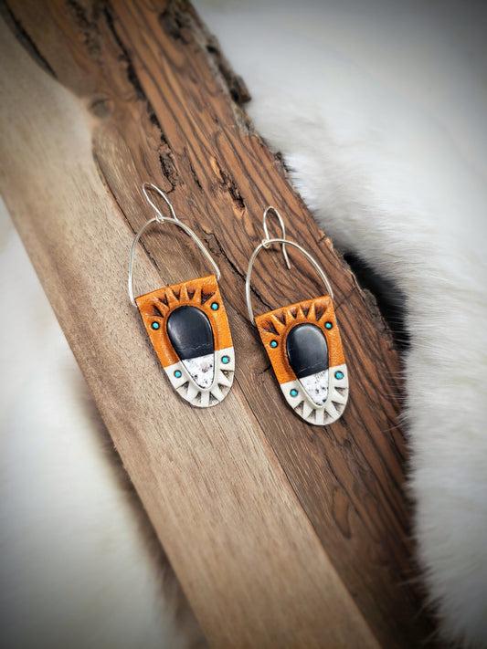 White Buffalo Shield Earrings