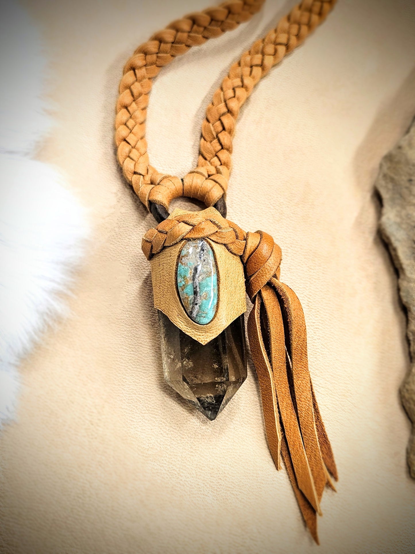 Kingman Turquoise & Smoky Quartz Tassel Pendant