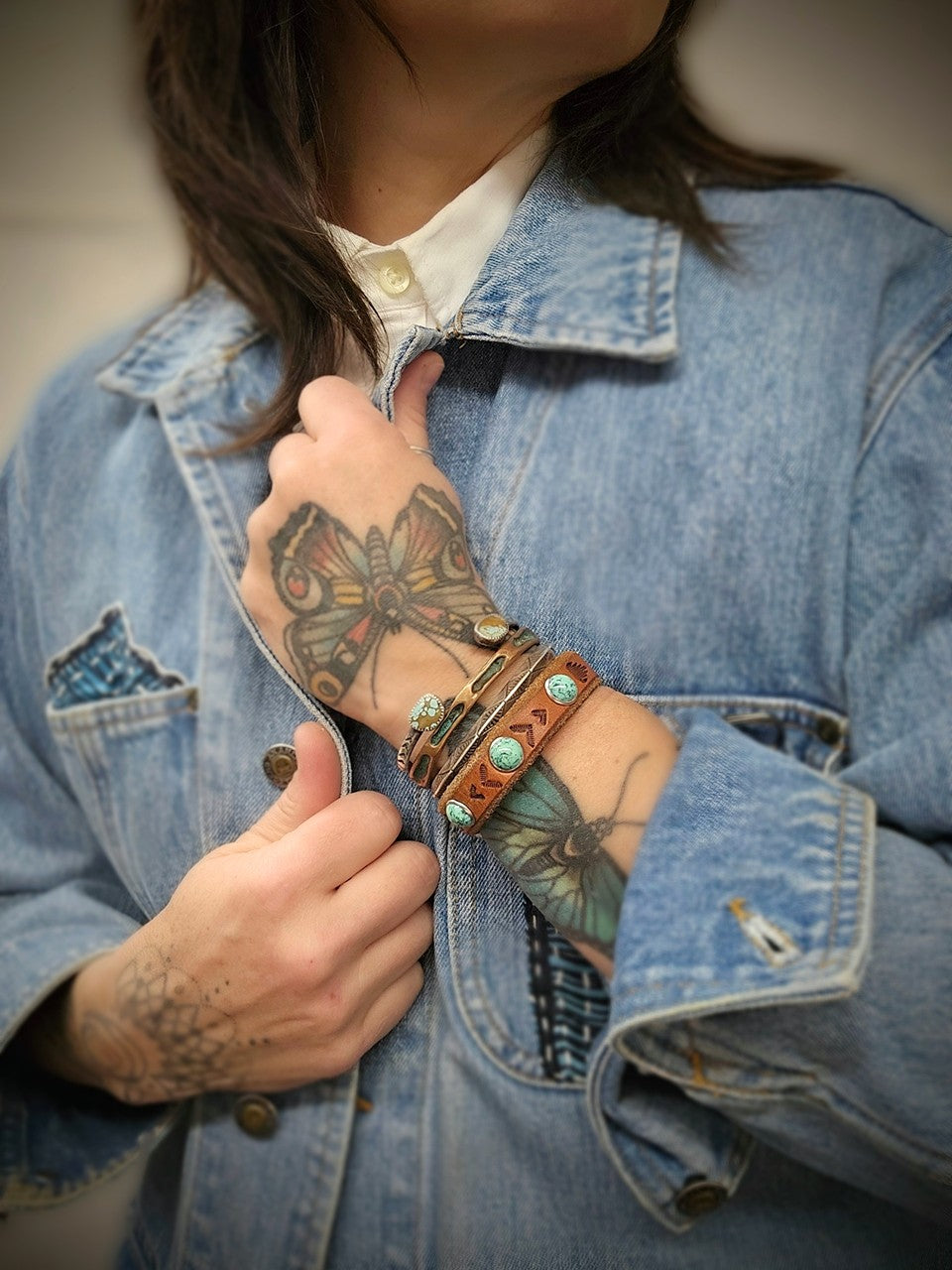 Tooled Leather Rivet Cuffs