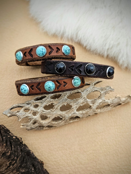 Tooled Leather Rivet Cuffs