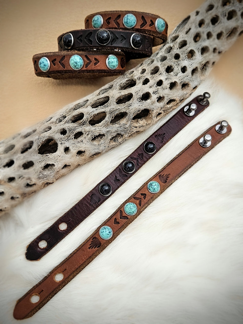 Tooled Leather Rivet Cuffs