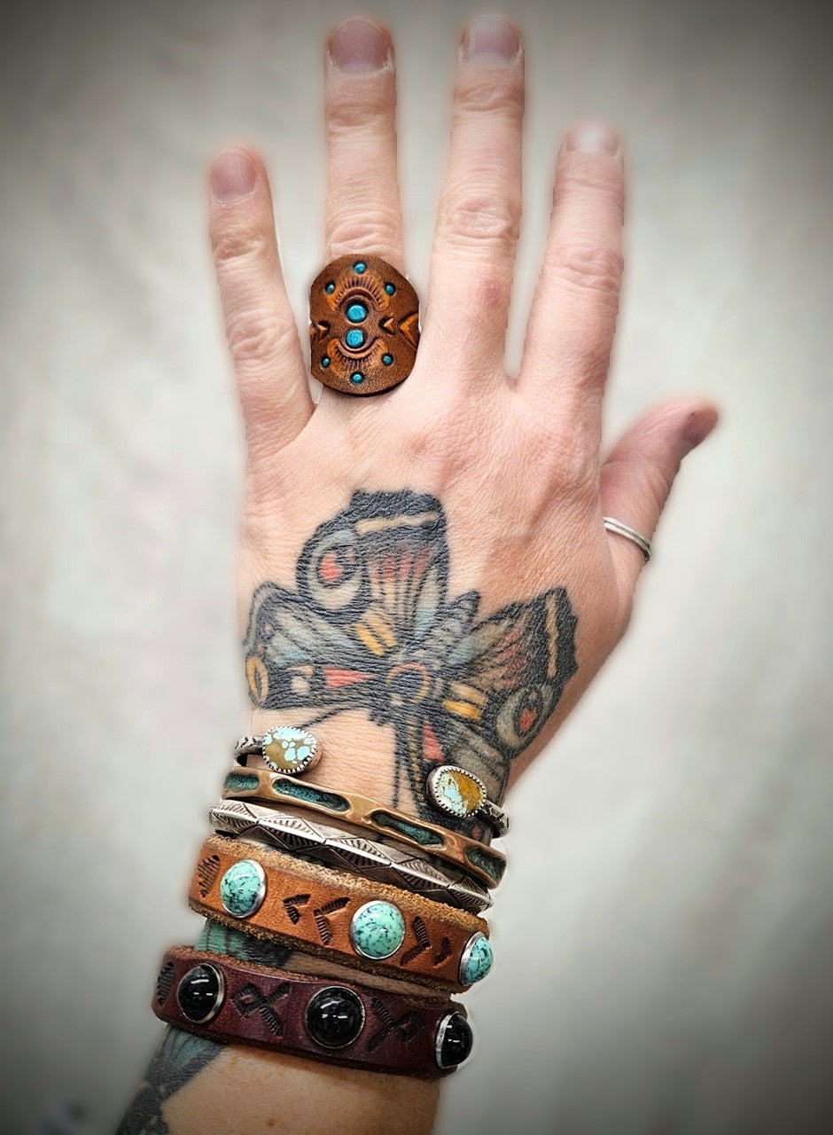 Tooled Leather Rivet Cuffs