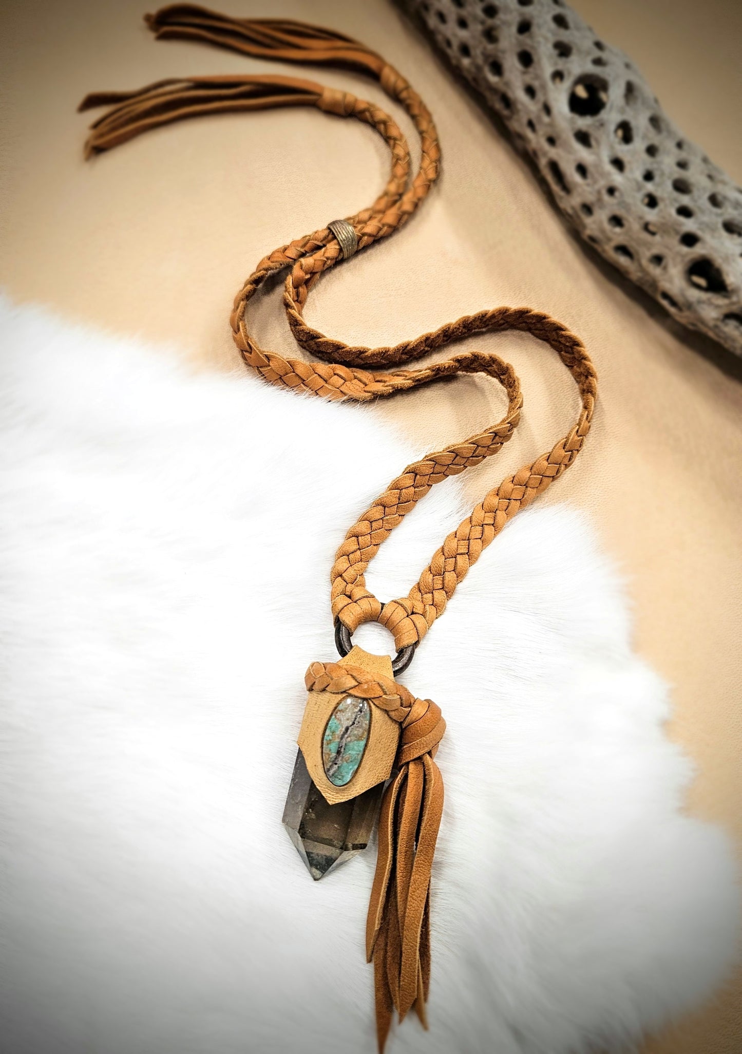 Kingman Turquoise & Smoky Quartz Tassel Pendant