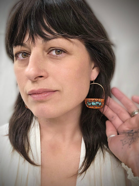 Oblong Turquoise Hoop Earrings