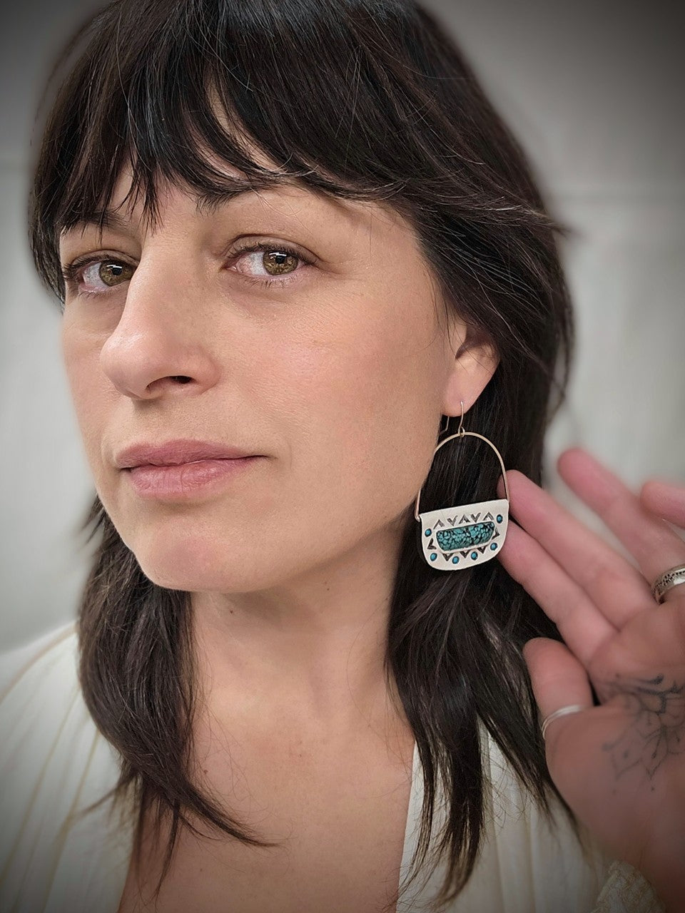 Oblong Turquoise Hoop Earrings