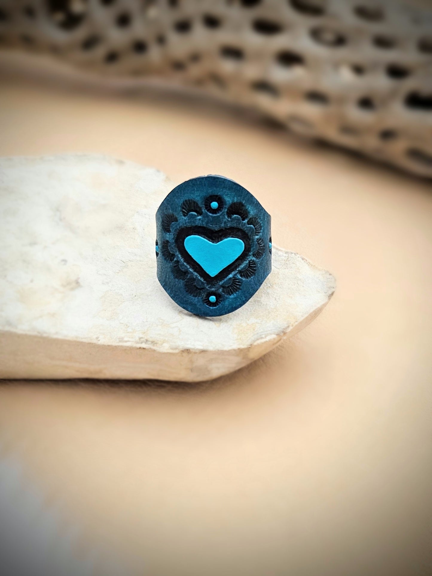 Leather Heart Rings