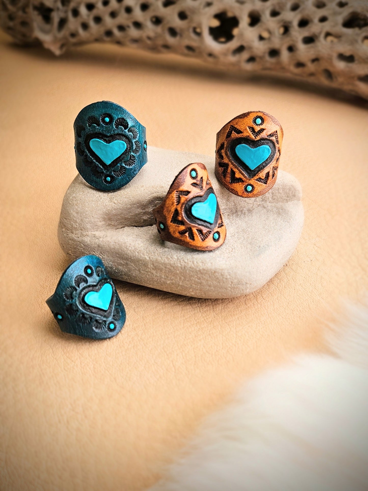 Leather Heart Rings