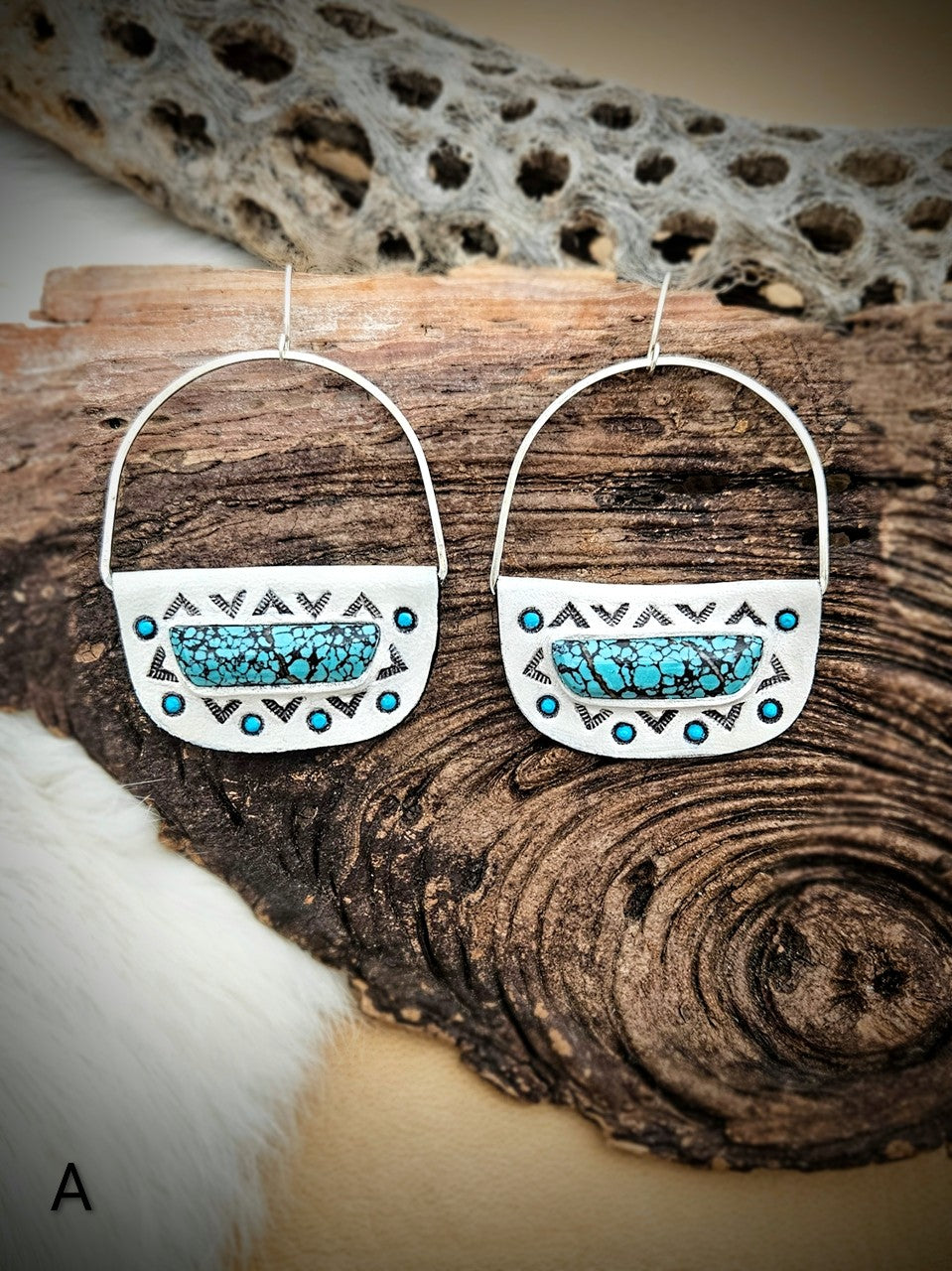 Oblong Turquoise Hoop Earrings